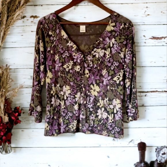 Sigrid Olsen Silk Plum Floral Top Size Medium - Picture 1 of 8